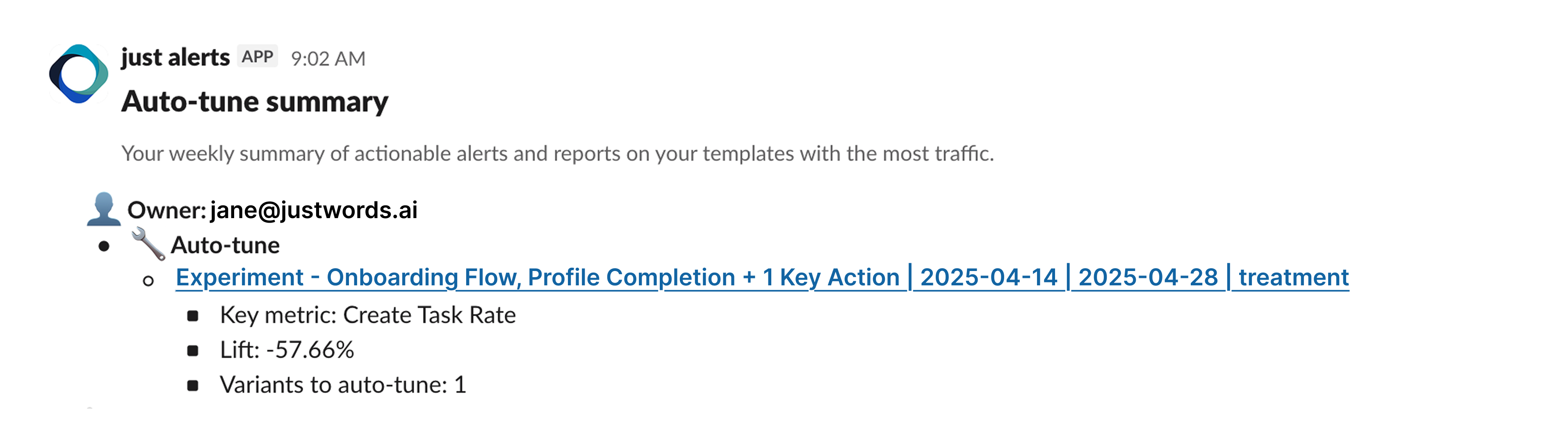 Auto-Tune Slack notification summary