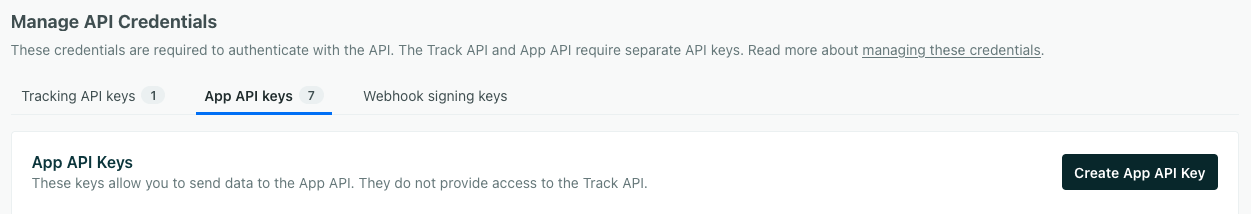 Customer.io API Key Dashboard