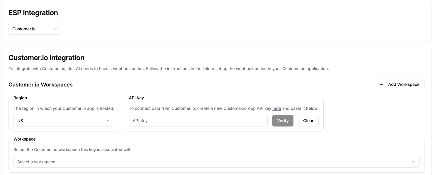 Console Customer.io API Settings