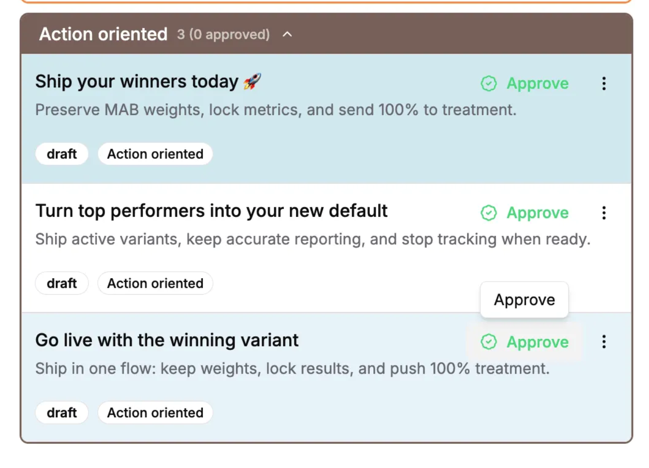 Approve and save variants