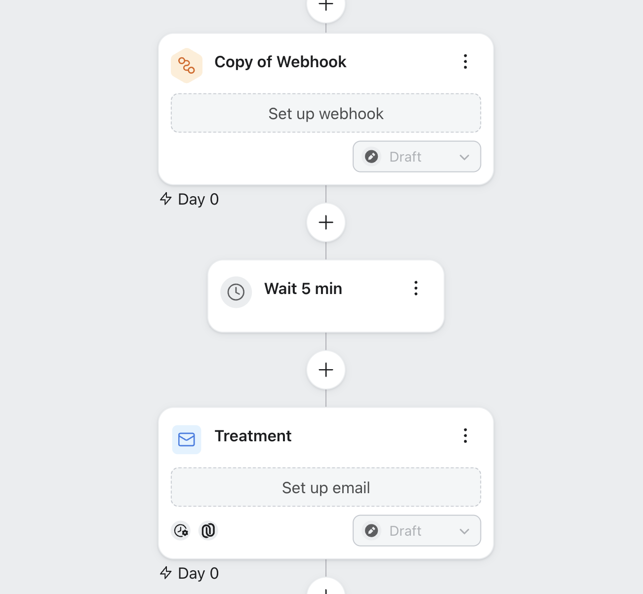 Klaviyo flow: trigger, JustAI webhook, time delay, then the email step